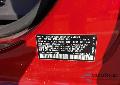 2017 Volkswagen Passat 1.8T R-Line из США, поврежденный, VIN 1VWDT7A32HC060721